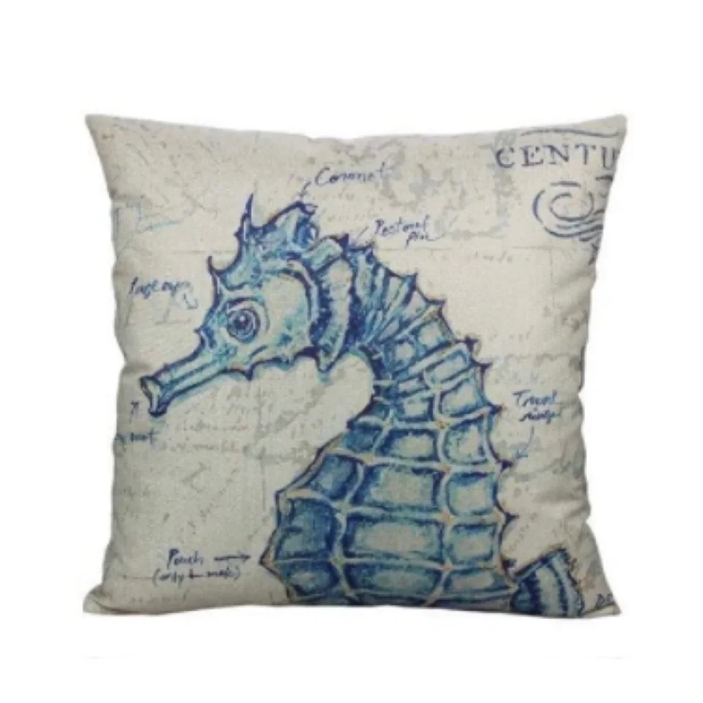 Luxury Home | Set of 4 Nautical Blue Coastal Sea Creature Throw Pillow Covers